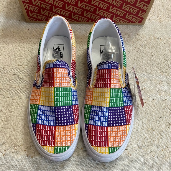 VANS Pride classic slip on multi color block/white sneakers NEW! - Picture 2 of 7
